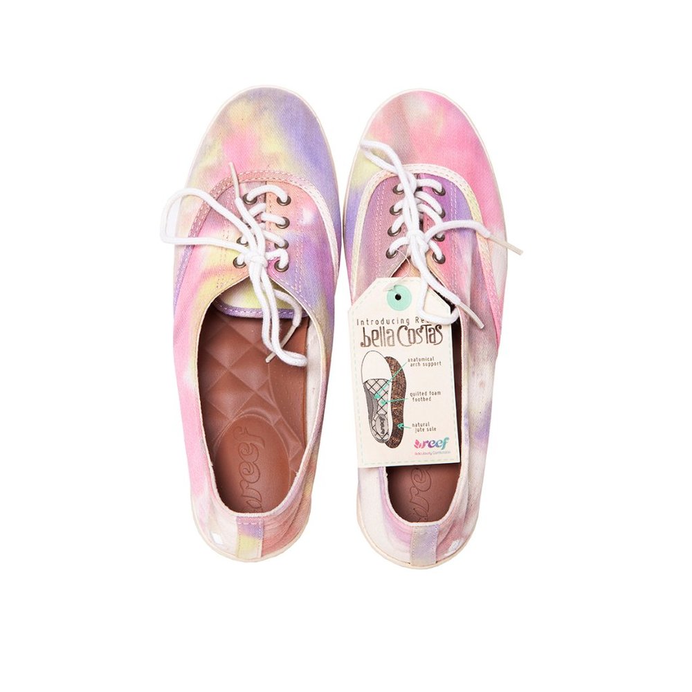 New Reef Bella Costas Pink Purple Yellow Tie Dye Flat Tennis Shoes Size 7.5